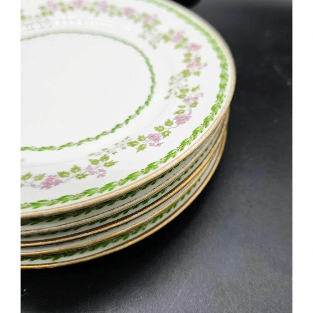 Set/5 Antique Soa GDA Limoges Hand Painted Purple Flower Bread Butter Plate 6.5
